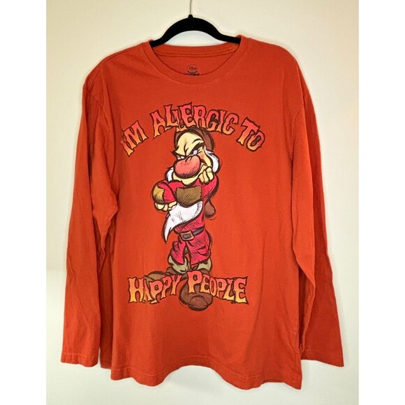 Disney Store Exclusive Grumpy Long Sleeve Shirt 100% Cotton XL Allergic to Happy - Picture 2 of 16